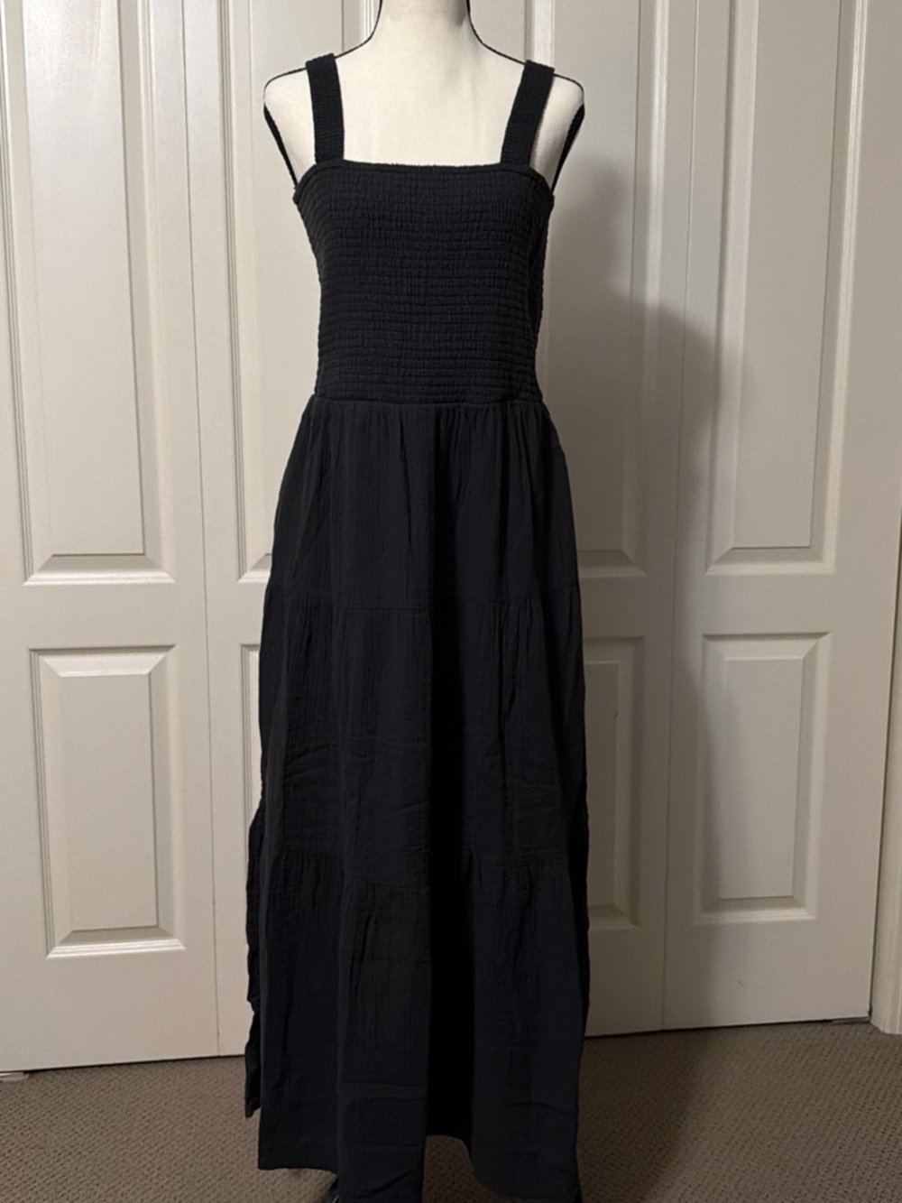 Black Smocked Bodice Maxi Dress - Women